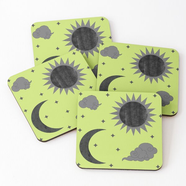 Item preview, Lime green and grey black witchy sun and moon print designed and sold by DemonicGloom.
