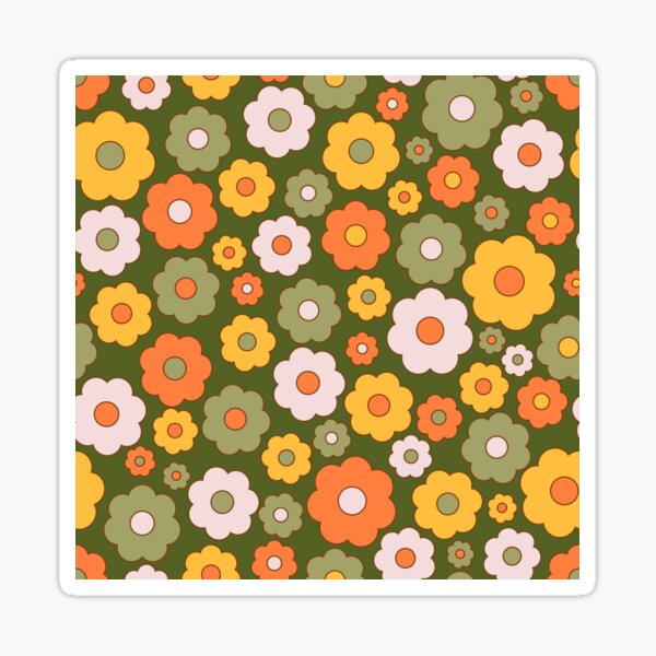 Vintage Retro Ditsy Floral Pattern-Green Sticker