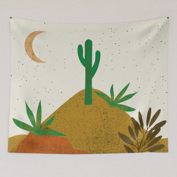 Item preview, Desert chic hills cactus and moon green orange cream light brown, designed and sold by DemonicGloom.
