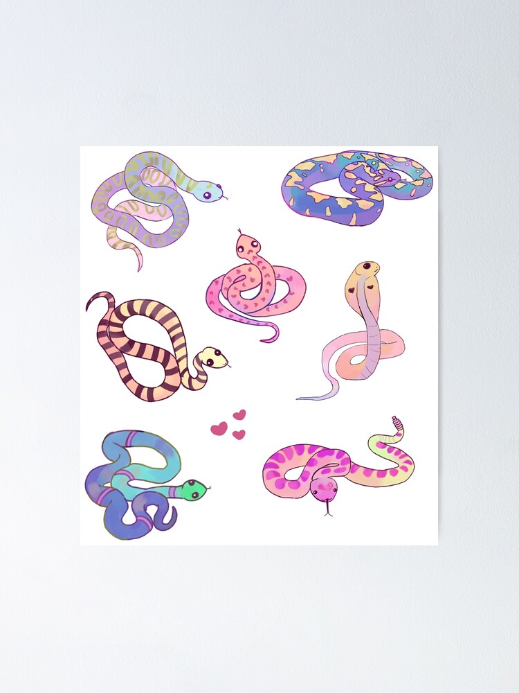 Cute Watercolor Snake Sticker Pack Poster For Sale By Mayarart