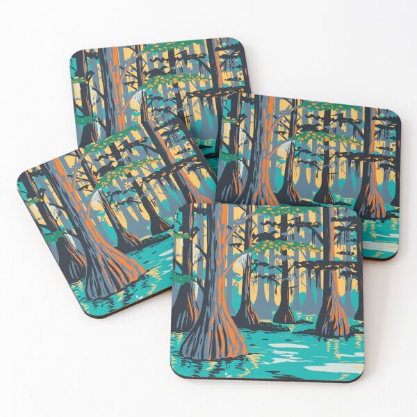 Item preview, Caddo Lake State Park with Bald Cypress Trees in Harrison and Marion County East Texas USA WPA Poster Art designed and sold by patrimonio.
