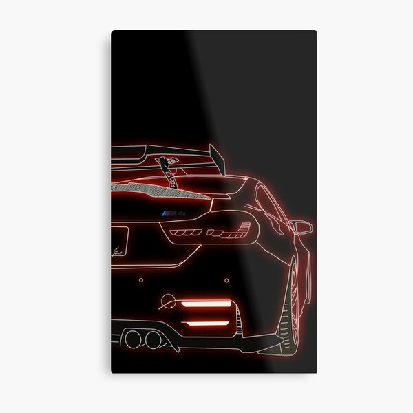 Sportwagen neon rot m4 modern signiert Outline Metallbild