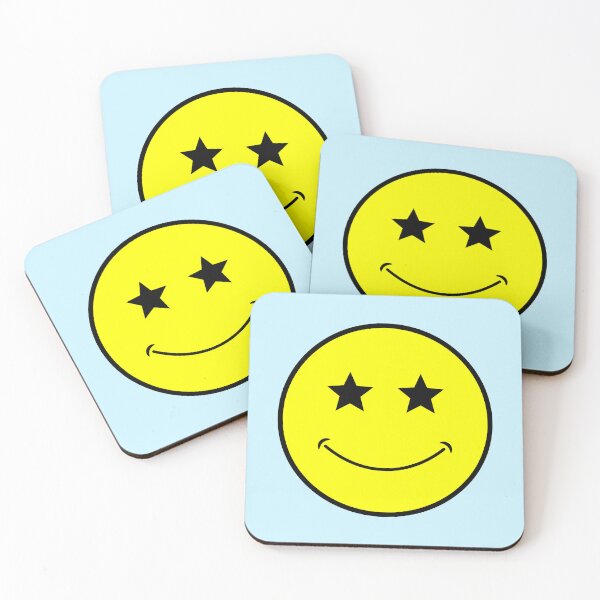 Item preview, neon bright yellow classic star eyes Smiley Face Black Outline  designed and sold by opptop.