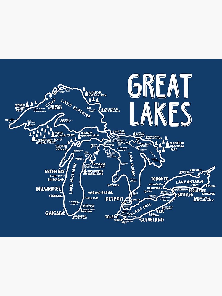 Great Lakes Map Poster For Sale By Fiberandgloss Redbubble   Flat,750x,075,f Pad,750x1000,f8f8f8 