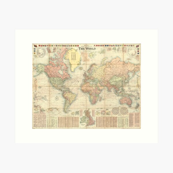 Item preview, Bacon New Chart of the World Map, 1908 designed and sold by nextstepdesigns.