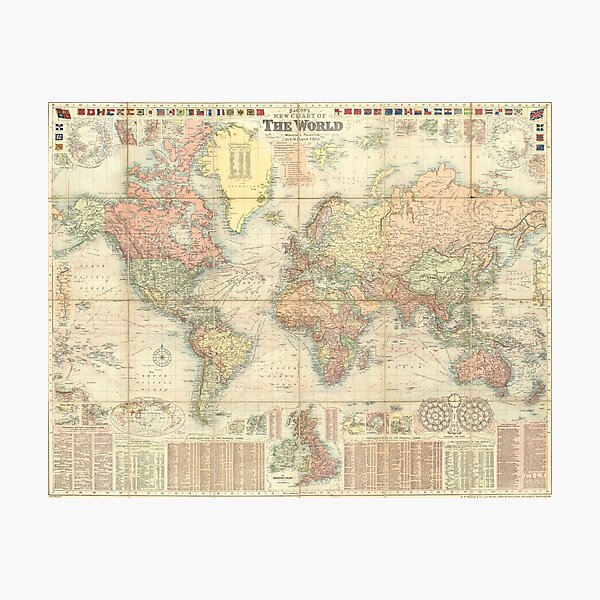 Item preview, Bacon New Chart of the World Map, 1908 designed and sold by nextstepdesigns.
