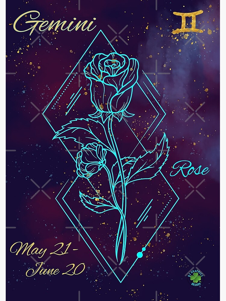 "Gemini Zodiac Sign June Birth Month Flower Rose Night Sky" Poster by