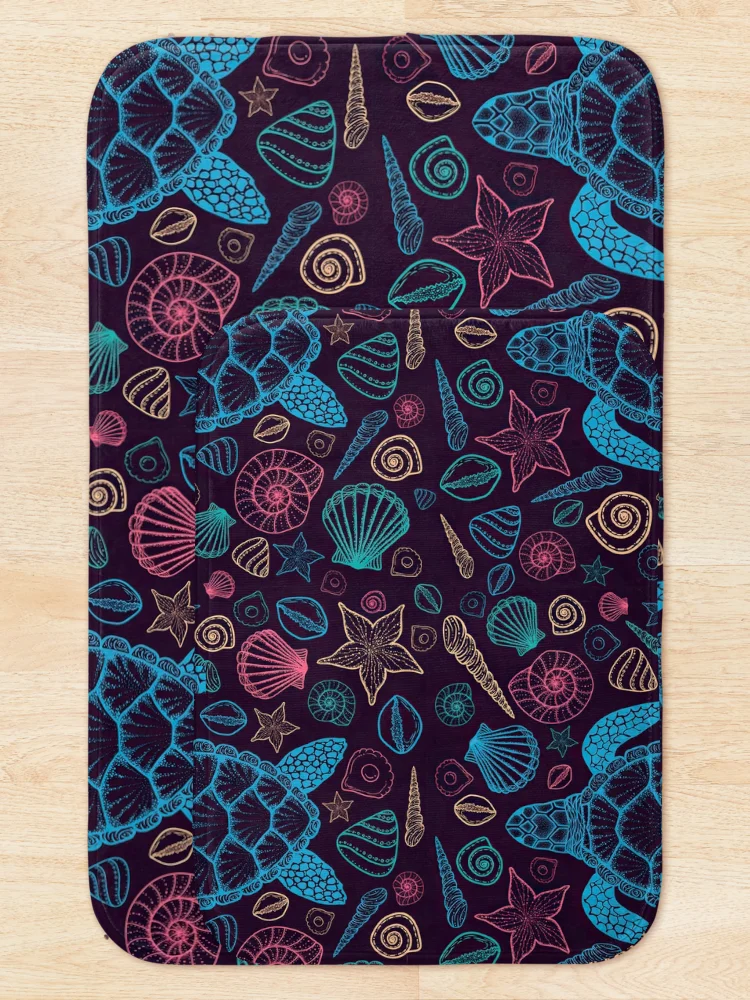 Thumbnail 5 of 6, Bath Mat, Colorful Turtle With Shells designed and sold by SweetThreads79.