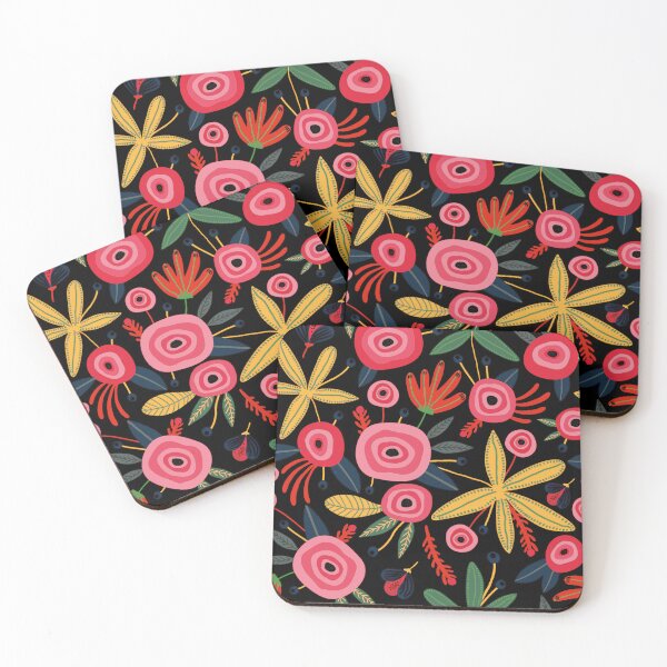 Item preview, Mid-Century Modern Red Floral Designs On Black designed and sold by DEC02.
