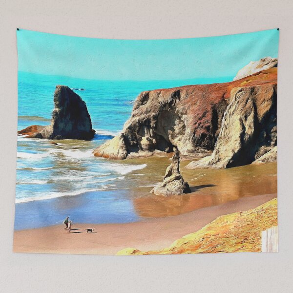 Item preview, Beach Walk with Dog at Face Rock Scenic Park in Bandon Oregon designed and sold by SeaChangeDesign.
