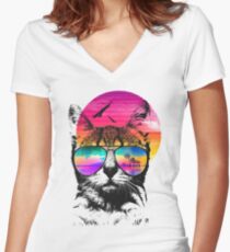 Summer Cat Women's Fitted V-Neck T-Shirt