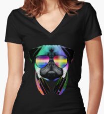 Camiseta entallada de cuello en V Música Love Pug