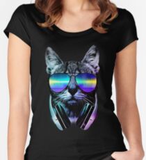 Camiseta entallada de cuello ancho Music Lover Cat