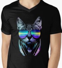 Camiseta para hombre de cuello en v Music Lover Cat
