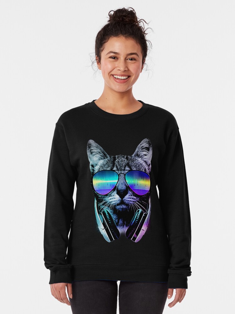 Alternate view of Music Lover Cat Pullover Sweatshirt