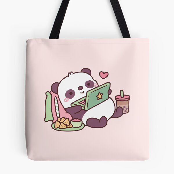 Item preview, Cute Panda Chillin with Anime Chips and Bubble Tea designed and sold by rustydoodle.