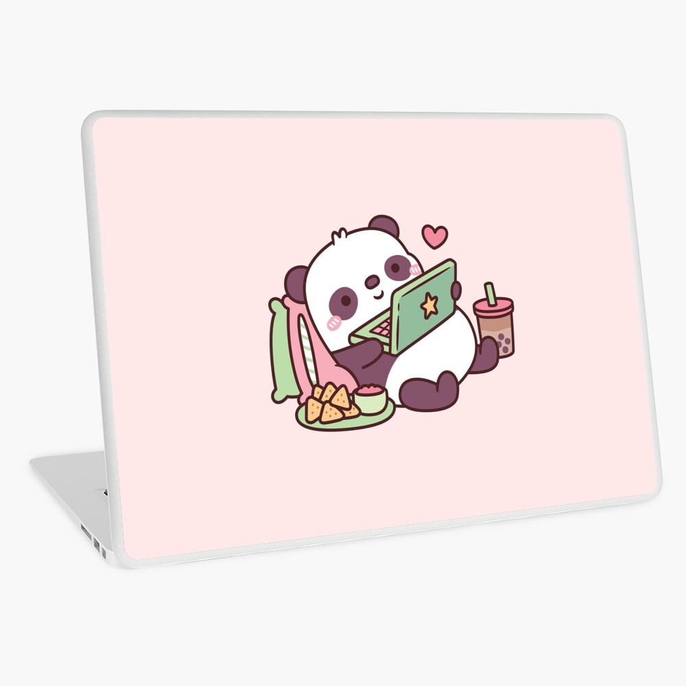 Cute Panda Chillin with Anime Chips and Bubble Tea Laptop Skin for Sale by  rustydoodle