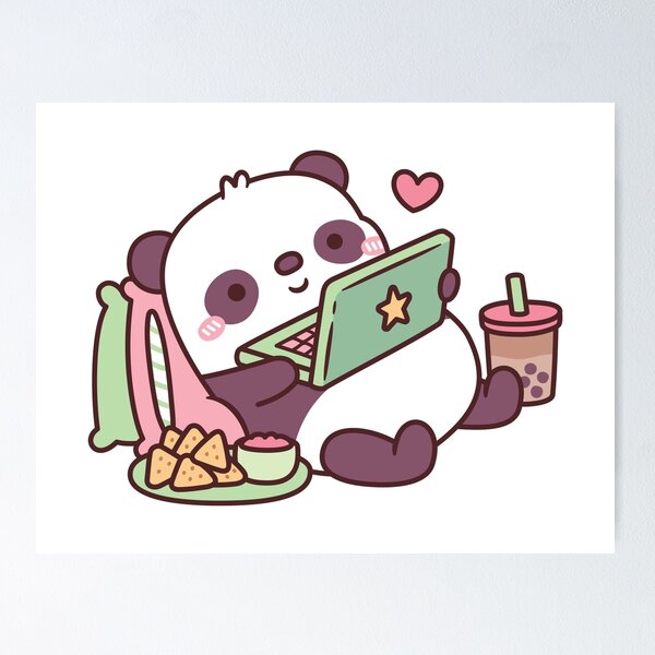 Item preview, Cute Panda Chillin with Anime Chips and Bubble Tea designed and sold by rustydoodle.
