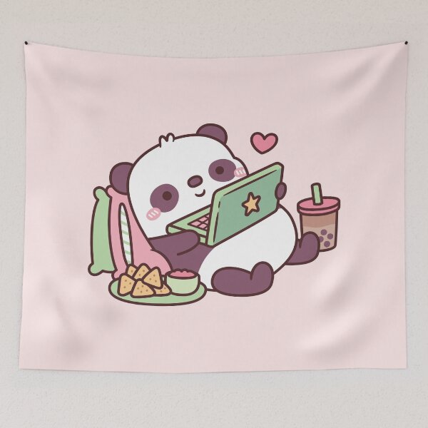 Item preview, Cute Panda Chillin with Anime Chips and Bubble Tea designed and sold by rustydoodle.