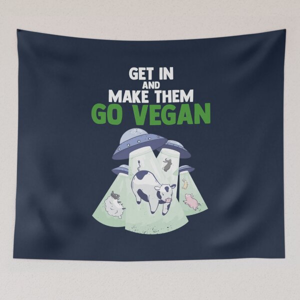 Item preview, Go Vegan  Funny Alien Kidnapping Animals designed and sold by SokolCikalleshi.