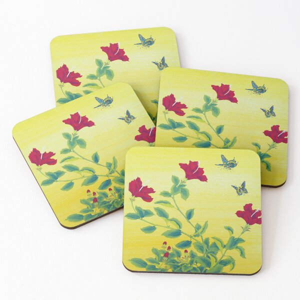 Item preview, Red Hibiscus with Butterfly - no Cally designed and sold by Birgit Moldenhauer.