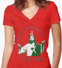 Happy Birthday To Me! | Jesus Christmas Funny Quote Ugly Sweater Women's Fitted V-Neck T-Shirt