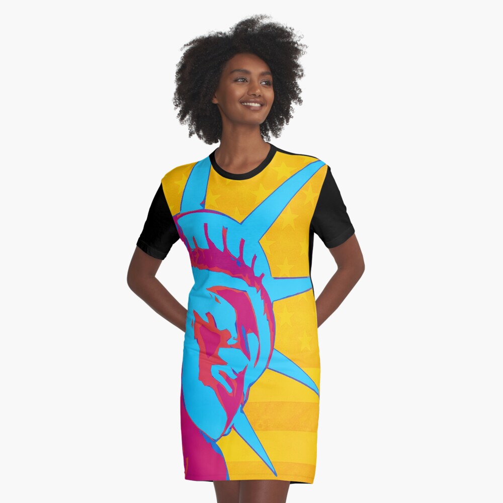 Pop Art Patriotic Liberty Graphic T-Shirt Dress