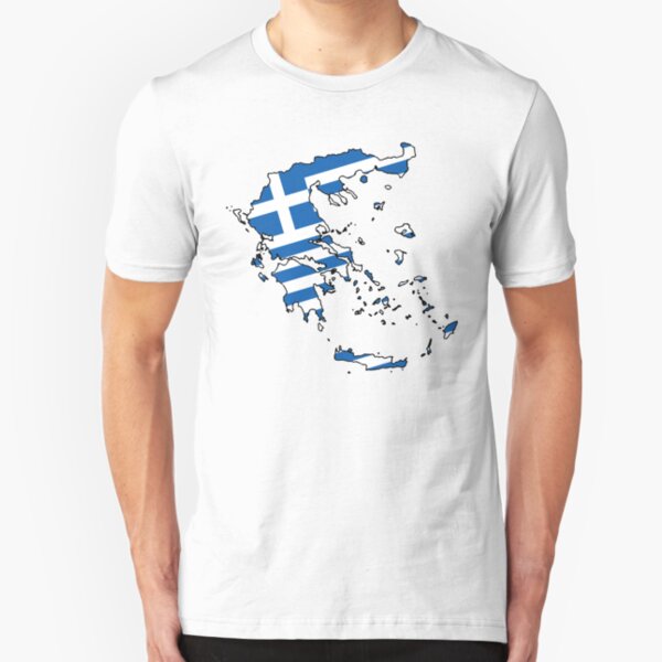 Greece Country Outline and Flag Slim Fit T-Shirt