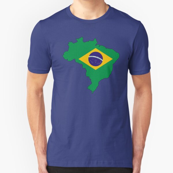 Brazil Country Outline and Flag Slim Fit T-Shirt