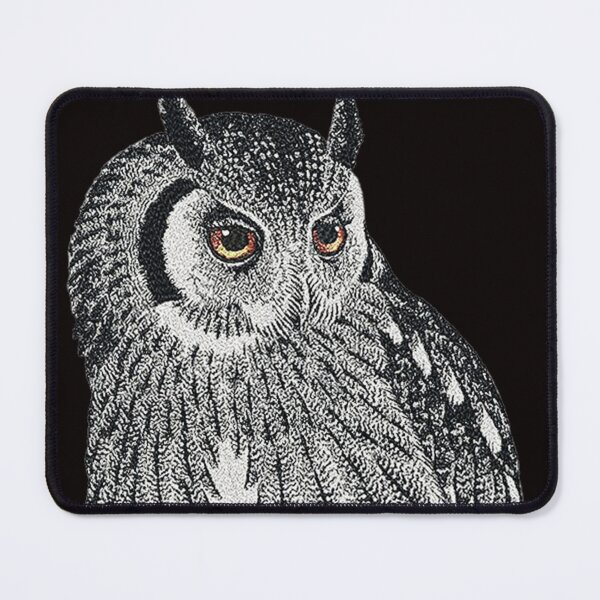 Item preview, Machine embroidery, Exquisitely Embroidered Monochrome Owl with a Hint of Color, Stitch crafting, unique embroidered art designed and sold by RudolphBarnard.