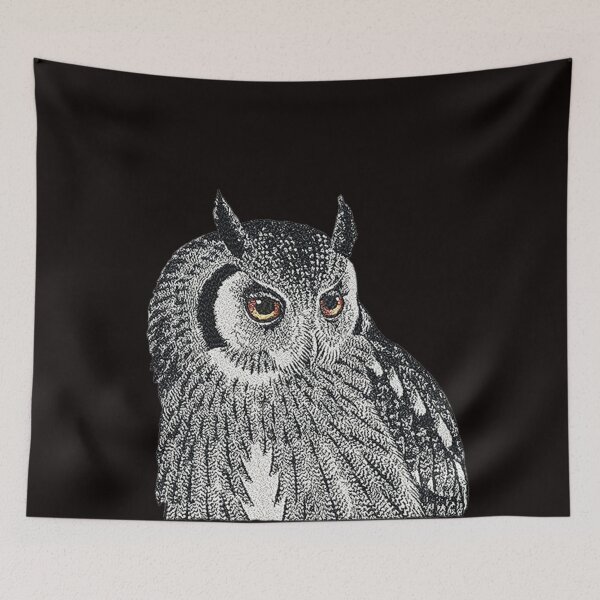 Item preview, Machine embroidery, Exquisitely Embroidered Monochrome Owl with a  Hint of Color, Stitch crafting, unique embroidered art designed and sold by RudolphBarnard.