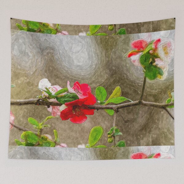 Item preview, Red And Pink Quince Branch Painterly designed and sold by mljdwhite.