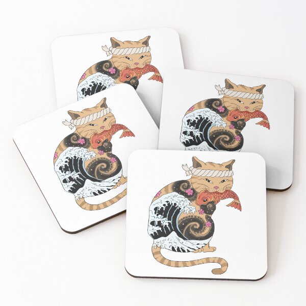 Item preview, Japanese Style Cat with Koi Fish and Wave of Kanagawa designed and sold by Mesyo.