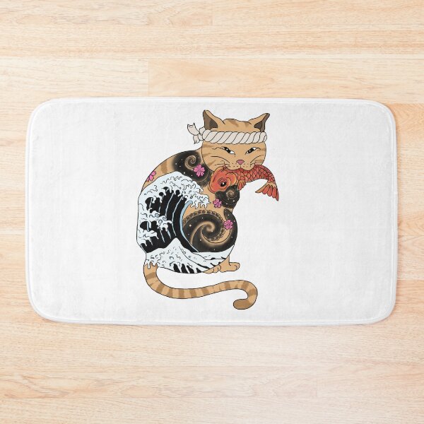 Item preview, Japanese Style Cat with Koi Fish and Wave of Kanagawa designed and sold by Mesyo.