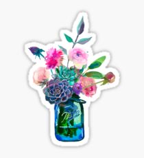 Watercolor mason jar flowers Sticker