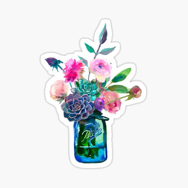 Watercolor mason jar flowers Sticker