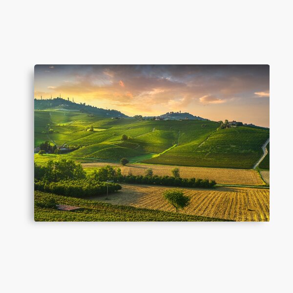Barolo vineyards and La Morra village. Langhe, Italy Canvas Print