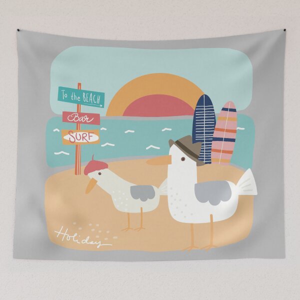 Item preview, The two Seagulls at the beach celebrating their summer holiday by the Sea, holiday memory designed and sold by marina63.