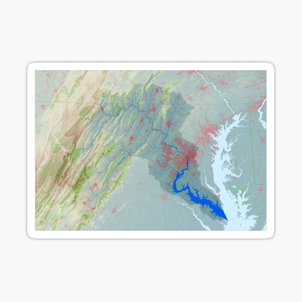 Potomac River Watershed Map - Modified Landscape Sticker