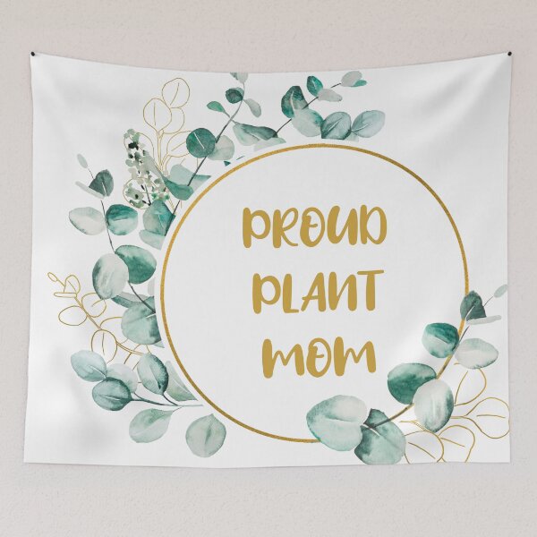 Item preview, Proud plant mom aesthetic gold typography with spring green leaves detail designed and sold by Deegital18.