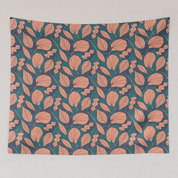 Item preview, Leaves teal and salmon designed and sold by Amilia Korre.