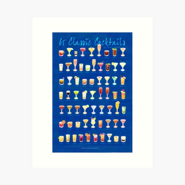 65 Classic Cocktails Art Print
