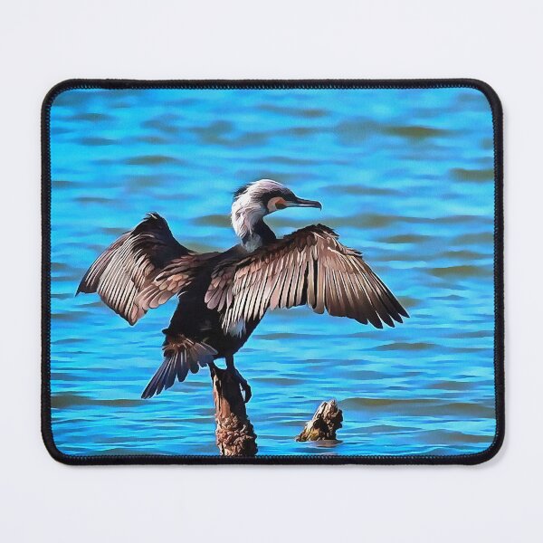 Item preview, Cormorant With Outspread Wings On Blue Water Art designed and sold by taiche.