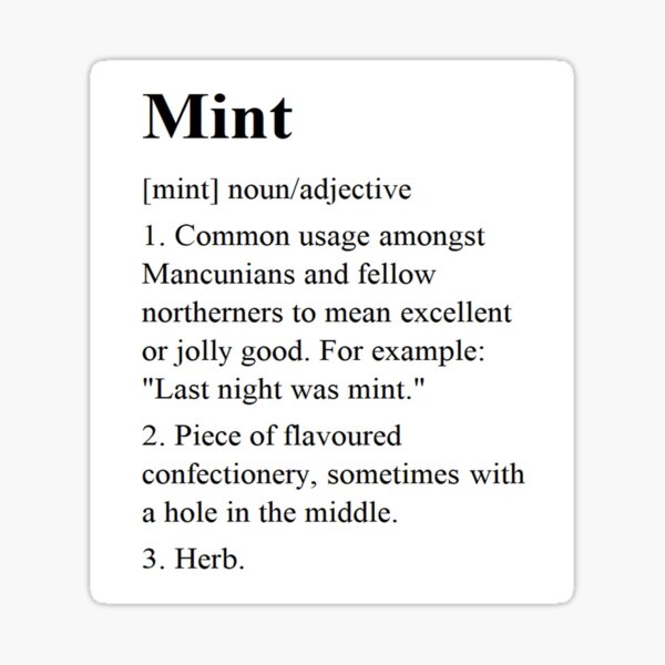 "Mint Definition " Sticker for Sale by MancApparel Redbubble