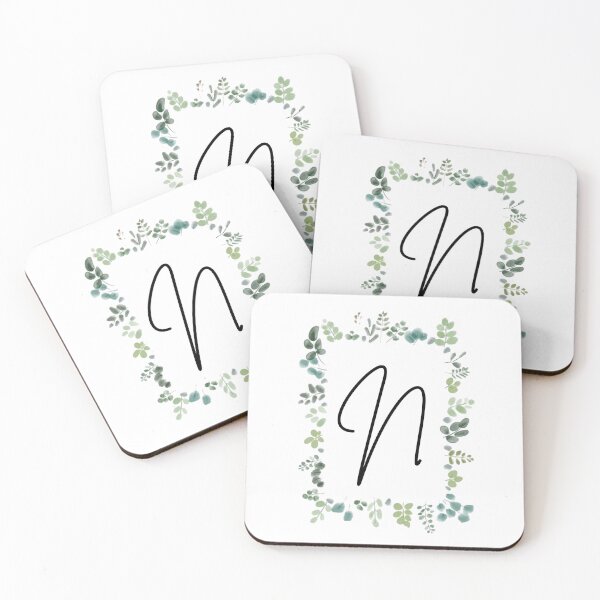 Artikelvorschau, Monogramm mit grünen Blättern | Monogrammbuchstabe N entworfen und verkauft von JustSeasons.
