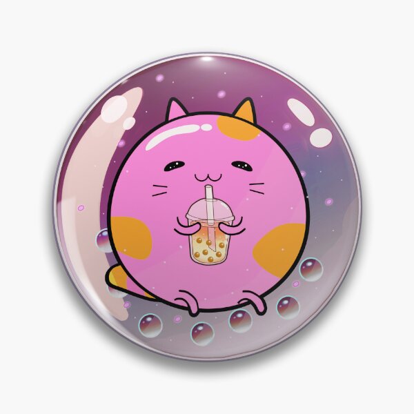 Item preview, Round Chubby Crystal Cat drinking boba milk  designed and sold by lazarosdesign.