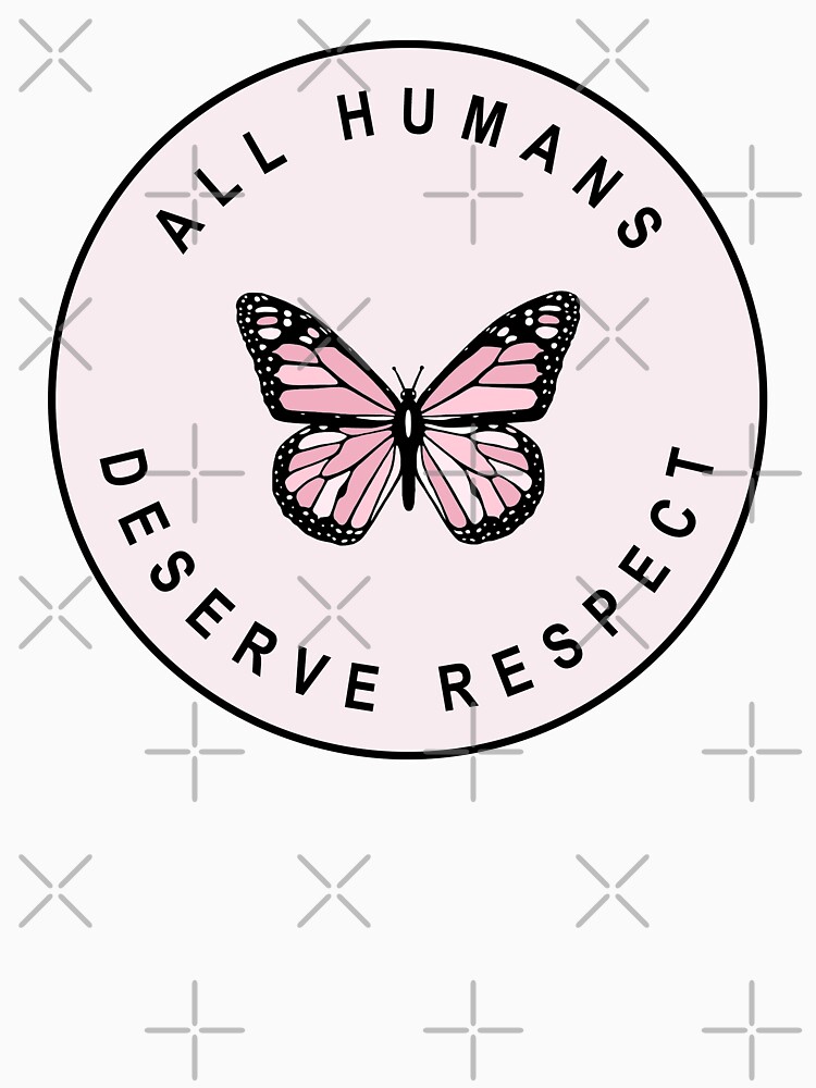 Thumbnail 7 of 7, Classic T-Shirt, All Humans Deserve Respect - Cute Pastel Butterfly designed and sold by voltzandvoices.