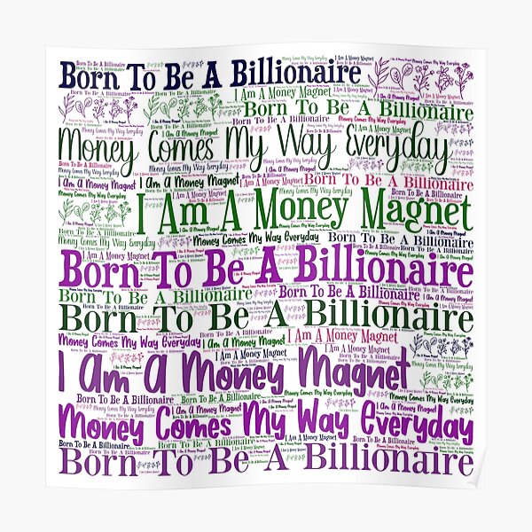 "Law of Attraction Vision Board Billionaire Money With Flowers" Poster for Sale by