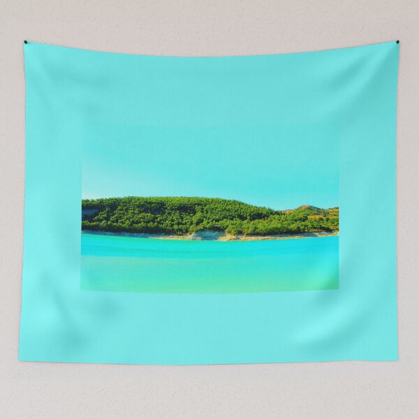 Item preview, Scene from Lago di Fiastra with waters, shores, hills and buildings designed and sold by Kristina Drozd.