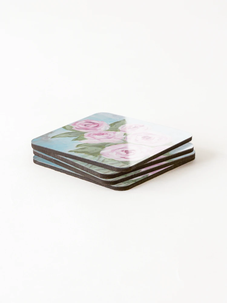 Thumbnail 4 of 5, Coasters (Set of 4), Pink Textured Roses designed and sold by Shelly Moore.